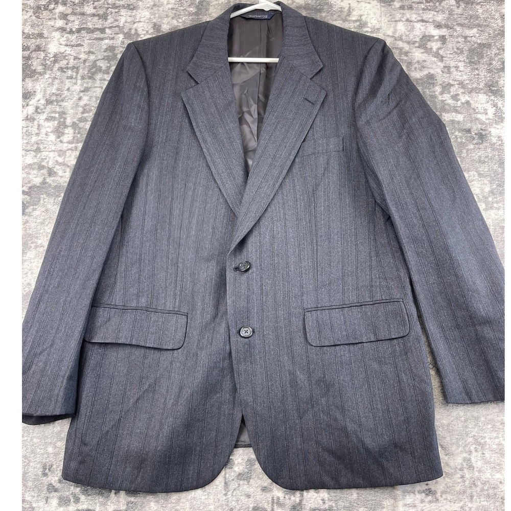 Vtg Burberrys Men's 42R Blue Herringbone Pinstripe Wool Blazer Luxury Academia